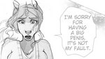 anthro apology breasts clothed clothing dialogue female horn scene_parody solo sweater text topwear katerezonate beastars mythology rosie_(roselynn_meadow) equid equine mammal mythological_creature mythological_equine unicorn 2022 english_text meme monochrome