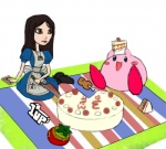 alternative_fashion ambiguous_gender cake dessert duo female food gameplay_mechanics j-fashion life_(gaming) lolita_(fashion) maxim_tomato mini_game not_furry what unknown_artist alice_madness_returns american_mcgee's_alice kirby_(series) kirby_64:_the_crystal_shards nintendo alice_liddell kirby alien waddling_head crossover