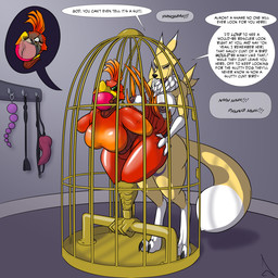 anal_beads animal_dildo animal_sex_toy anthro areola arm_tuft avian_feet ball_gag bdsm beak big_ball_gag big_breasts big_butt biped birdcage black_nose black_sclera blue_eyes blue_markings bodysuit bondage bound breasts butt cage canine_dildo claws clothing collar cosplay costume countershade_fur countershade_torso countershading dialogue digitigrade dildo dipstick_ears dipstick_tail duo ear_markings eye_markings eyebrows female female/female fleshlight_gag fur fursuit gag gagged gloves_(marking) head_feathers in_cage leg_markings looking_at_another markings multicolored_body multicolored_ears multicolored_fur neck_tuft nipples nude open_mouth penetrable_sex_toy posture_collar profanity riding_crop sex_toy shoulder_tuft skinsuit socks_(marking) speech_bubble strapon tail tail_markings text thigh_markings tight_clothing toe_claws tomoe_(symbol) tuft two_tone_body two_tone_fur whip white_body white_countershading white_fur white_markings yellow_body yellow_fur raevild bandai_namco banjo-kazooie digimon rareware cinala_(homedog) kazooie canid canine canis digimon_(species) domestic_dog mammal renamon 1:1 2026 english_text hi_res