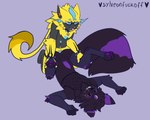 anthro duo male male/male profanity text sylveonfuckoff nintendo pokemon eeveelution generation_2_pokemon generation_7_pokemon legendary_pokemon pokemon_(species) umbreon zeraora 5:4 english_text hi_res