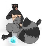 4_toes 6_breasts anthro balaclava big_tail black_body black_clothing black_fur black_pawpads black_shirt black_topwear blush bodily_fluids bottomless bottomless_female breast_growth breasts claws clothed clothing clothing_lift diamond_(gem) ear_growth feet female fingering fur fur_growth gem gender_transformation genital_fluids genitals growth hand_on_breast hindpaw human_to_anthro lactating looking_pleasured mask masturbation mid_transformation mtf_transformation multi_breast nipples open_mouth orgasm_face pawpads paws penetration pussy shirt shirt_lift simple_background sitting snout snout_growth solo species_transformation tail teeth thief toe_claws toes tongue tongue_out topwear touching_breast transformation vaginal vaginal_fingering vaginal_fluids white_background binturongboss human mammal procyonid raccoon hi_res