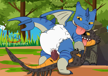 animal_genitalia animal_penis anus belly blue_body bodily_fluids brown_body claws clean_diaper clothed clothing cum diaper diaper_penetration duo erection feet feral forest genital_fluids genitals grass knot knotted_penis lying male male/male on_back on_bottom on_top open_mouth outside penetration penis pink_tongue plant rock spikes spikes_(anatomy) tail tan_belly teeth text tongue tongue_out tree wearing_diaper white_diaper wings yellow_belly yellow_eyes young marvispot84 dragons:_rescue_riders dreamworks mythology cutter_(rescue_riders) winger_(rescue_riders) dragon mythological_creature mythological_scalie relentless_razorwing scalie swiftwing 2025 absurd_res artist_name digital_drawing_(artwork) digital_media_(artwork) hi_res watermark