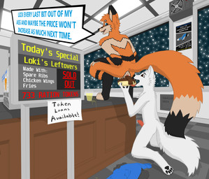 5_fingers anthro anus ball_markings balls biped black_body black_fur black_markings bodily_fluids bristol_type_2 butt ceiling claws clothes_pile clothing container countertop crouching cup decoration detailed_background digitigrade dripping dripping_urine duo eating_feces erection eyebrows facial_markings fangs feces feces_in_mouth feces_pile fingers floor food food_fetish food_play fur furniture genital_fluids genital_markings genitals head_markings hot_dog kneeling licking_feces lights looking_at_another looking_at_feces looking_at_food looking_at_object looking_back male male/male male_pooping markings multicolored_body multicolored_fur multicolored_tail nude open_mouth orange_body orange_fur overhead_lighting paper paws penis pooping pooping_on_food poster precum precum_drip price scatplay sign smile snout spacecraft speech_bubble star table tail tape teeth text tile tile_floor tongue tongue_out urine vehicle wall_(structure) watersports white_body white_fur window draderos ambient_among_us ambient_crewmate_(among_us) draderos_(character) loki_(cheatnow) arctic_fox canid canine fox mammal true_fox 2025 absurd_res cel_shading colored digital_drawing_(artwork) digital_media_(artwork) english_text hi_res shaded