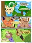 3:4 absurd_res anthro brown_body brown_eyes brown_fur canid canine canis clothed clothing comic dialogue digital_drawing_(artwork) digital_media_(artwork) domestic_dog duo eevee eeveelution elizabeth_venizee english_text female flamberry_(artist) flareon franklin_flare fur generation_1_pokemon generation_2_pokemon generation_4_pokemon hair hi_res leafeon lyennan_venizee_flare_(flamberry) male mammal nintendo open_mouth orange_body orange_fur pokemon pokemon_(species) smile spying text yellow_body yellow_fur