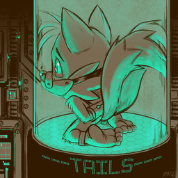 4_toes barefoot bdsm bondage bound captured containment_tube feet hands_behind_back hindpaw male muzzle_(object) muzzled paws plantigrade soles solo text toes toony impximon sega sonic_the_hedgehog_(series) miles_prower canid canine fox mammal 1:1 2d_animation animated english_text subtle_animation