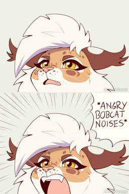 angry anthro cheek_tuft eyebrows eyelashes facial_tuft female multicolored_ears solo tuft whiskers yellow_eyes energyvector angry_noises whitney_(energyvector) bobcat felid feline lynx mammal 2:3 hi_res meme
