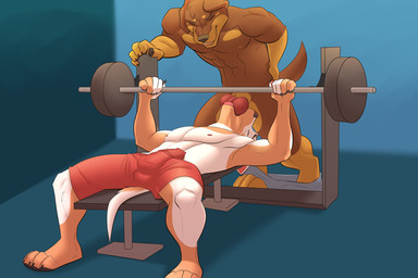 abs animal_genitalia animal_penis anthro athletic barbell bottomwear bottomwear_down canine_genitalia canine_penis clothed clothing duo erection exercise eyes_closed fellatio forced forced_oral genitals holding_object irrumatio knot lying male male/male male_penetrated male_penetrating male_penetrating_male muscular nude on_back oral oral_penetration partially_clothed pecs penetration penile penis penis_in_mouth penis_poking_out sex sexercise shorts shorts_down throat_swabbing weight_bench weightlifting workout casparr canid canine canis domestic_dog mammal mastiff molosser rottweiler
