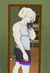 anthro big_pecs bisexual_male bisexual_pride_colors bottomwear butt clothing exercise lgbt_pride male mirror_selfie muscular pecs pride_color_bottomwear pride_color_clothing pride_color_shorts pride_colors selfie shorts solo creamymacaroniboy beastars collot_(beastars) canid canine canis domestic_dog herding_dog mammal old_english_sheepdog pastoral_dog sheepdog hi_res andromorph_(lore)