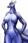 anthro blue_eyes blue_hair breasts female hair horn looking_at_viewer non-mammal_breasts nude simple_background solo tail white_background equus mythology despina dragon mythological_creature mythological_scalie scalie 2005 2:3