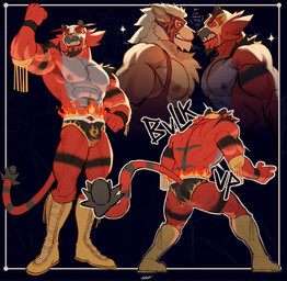 abs anthro biceps bodily_fluids clenched_teeth duo eye_contact facial_piercing fire flexing looking_at_another luchador male mask muscular muscular_anthro muscular_male nipples nose_piercing nose_ring pecs piercing ring_piercing septum_piercing septum_ring sports_mask sportswear sweat tail teeth text wrestler wrestling_briefs wrestling_mask wrestling_singlet hexedcoin nintendo pokemon arcanine generation_1_pokemon generation_7_pokemon incineroar pokemon_(species) 2024 absurd_res english_text hi_res signature