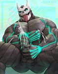 black_body bodily_fluids cum erection genital_fluids genitals male milk muscular muscular_male nipple_milking nipples nude pecs penis solo teeth tongue tongue_out bozi_exe kaiju_no._8 kafka_hibino kaiju_no_8 alien humanoid hybrid kaiju mammal monster hi_res