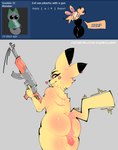 ak-47 ak_platform anthro assault_rifle balls big_butt butt femboy fur genitals gun holding_gun holding_object holding_ranged_weapon holding_weapon huge_butt male nude penis ranged_weapon rifle simple_background smile solo tail text thick_thighs weapon yellow_body yellow_fur rareplushy nintendo pokemon generation_1_pokemon mammal pikachu pokemon_(species) rodent absurd_res english_text hi_res