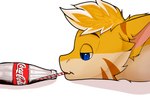 anthro beverage beverage_bottle blonde_hair blue_eyes bottle container drinking_straw fur glass_bottle hair half-closed_eyes male narrowed_eyes simple_background soda soda_bottle solo tan_body tan_fur white_background yellow_body yellow_fur gatosortudo coca-cola mythology fubuki_derg dragon furred_dragon furred_scalie mythological_creature mythological_scalie scalie absurd_res digital_drawing_(artwork) digital_media_(artwork) hi_res shaded