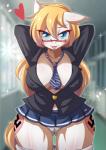 anthro blonde_hair blue_eyes blush bottomwear breasts cleavage clothed clothing eyewear female glasses hair heart_symbol miniskirt nazi necktie nipple_outline panties sauwastika school_uniform skirt solo swastika thigh_gap tongue tongue_out underwear uniform aryanne hasbro my_little_pony aryanne_(character) fan_character equid equine horse mammal pony 2018 absurd_res hi_res