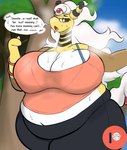 anthro big_breasts bodily_fluids breasts cleavage clothed clothing dialogue eyewear female glasses huge_breasts mature_female obese overweight profanity running sweat text thick_thighs plantedpot nintendo pokemon generation_6_pokemon mega_ampharos mega_evolution pokemon_(species) english_text hi_res