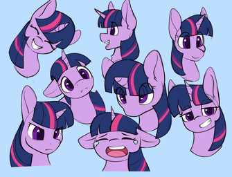 bodily_fluids crying female feral happy horn looking_at_viewer multiple_poses open_mouth pose sad simple_background smile solo tears zeroonesunray friendship_is_magic hasbro my_little_pony mythology twilight_sparkle_(mlp) equid equine mammal mythological_creature mythological_equine unicorn absurd_res bust_portrait hi_res portrait