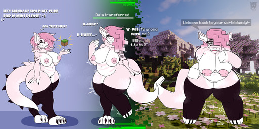 after_transformation anthro basic_sequence big_breasts block blocky_snout bodily_fluids brainwashing breast_expansion breasts butt claws corruption cube daddy_kink expansion female fur genital_fluids genitals hair huge_breasts linear_sequence looking_at_viewer mind_control minecraft_block multicolored_body nipples nude open_mouth simple_background smile solo tail teeth text thick_thighs transformation transformation_sequence transformation_through_magic vulva sralivewolfox microsoft minecraft mojang xbox_game_studios mamagen mammal 2:1 absurd_res english_text hi_res