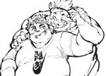 anthro blush clothing duo eyewear flirting male male/male overweight overweight_male shirt sunglasses t-shirt topwear exe_exem lifewonders tokyo_afterschool_summoners chubby_protagonist_(tas) ganglie_(tas) protagonist_(tas) human mammal suid suina sus_(pig) wild_boar digital_drawing_(artwork) digital_media_(artwork)