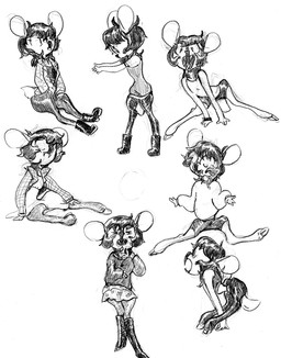 anthro clothed clothing fangs female simple_background solo teeth white_background 2n2n deer mammal vampire monochrome sketch sketch_page