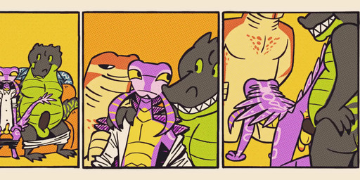 anal anthro clothing dominant fellatio group group_sex half_naked larger_dom male male/male musclegut muscular nude oral penile sex simple_background size_difference slightly_chubby slim spitroast threesome undressing vickydanne alfred_(steelballpython) koal_(huskhusky) steel_ball_python alligator alligatorid aquatic arthropod crocodilian crustacean fish manta_ray prehistoric_species ray_(fish) reptile scalie shrimp animated comic hi_res no_sound short_playtime video