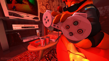 anthro bed bedroom beverage beverage_can bottomless box briefs butt butt_focus carpet cathode_ray_tube clothed clothing container controller dvd_player electronics eyebrows eyewear feet floor food footwear furniture game_console game_controller gameplay inside jacket jacket_only looking_at_viewer male mohawk on_bed orange_body pizza pizza_box sitting sitting_on_bed soda solo sunglasses television text tongue topwear topwear_only underwear wood wood_furniture michmachape activision coca-cola crash_bandicoot_(series) playstation sony_corporation sony_interactive_entertainment crash_bandicoot bandicoot mammal marsupial 3d_(artwork) cover digital_media_(artwork) dvd_cover english_text hi_res