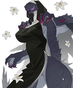 anthro big_breasts breasts clothed clothing eyeless female genitals membrane_(anatomy) membranous_wings scales simple_background smile solo thick_thighs vulva wings yolabayola1 capcom monster_hunter demi_elder gore_magala scalie absurd_res hi_res