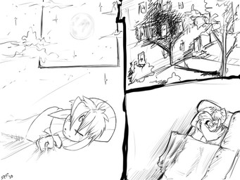 anthro bodily_fluids crying eyes_closed feathered_wings feathers fur furniture hair hug lying male moon plant simple_background sofa star tears tree white_background wings packmind nintendo pokemon generation_1_pokemon generation_4_pokemon pidgeotto pokemon_(species) weavile 2010 4:3 comic monochrome signature sketch