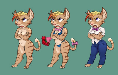 accessory annoyed anthro barely_visible_genitalia barely_visible_vulva bouquet bow_(feature) bow_accessory bow_ribbon bow_tie bra breasts chibi clothing covering covering_breasts covering_self crossed_arms exposure_variation female flower flower_bouquet furgonomics genitals hair leg_markings markings multicolored_body multicolored_hair navel nude panties plant purple_eyes ribbons rolled_up_sleeves rose_(flower) solo tail tail_accessory tail_bow tail_markings tail_ribbon tongue two_tone_body underwear vulva shurikoma_(artist) kate_(pino.noir) domestic_cat felid feline felis mammal digital_media_(artwork) multiple_versions shaded