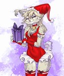 anthro biped camel_toe christmas_clothing christmas_headwear christmas_present clothing ear_tuft female gift headgear headwear holidays leotard ribbons smile solo spots tuft gimka christmas felid feline lynx mammal hi_res