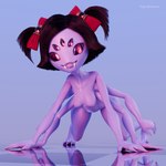 3d_(artwork) accessory anthro arachnid areola arthropod bow_ribbon breasts cybrokrimson digital_media_(artwork) fangs female hair hair_accessory hair_bow hair_ribbon hi_res humanoid muffet multi_arm multi_eye multi_limb nipples nude reflection ribbons solo spider teeth undertale undertale_(series)