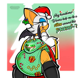 anthro big_diaper christmas_clothing christmas_headwear clothing diaper female female_anthro hat headgear headwear holidays looking_at_viewer santa_hat soiled_diaper solo swimwear talking_to_viewer unclean_diaper used_diaper diddlepickle christmas sega sonic_the_hedgehog_(series) rouge_the_bat bat mammal