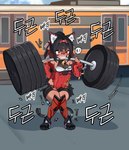 2_tails barbell black_bottomwear black_clothing black_hair black_legwear black_shorts black_tail black_thigh_highs bottomwear clothed clothing exercise female hair inner_ear_fluff legwear multi_tail red_clothing red_eyes shorts solo tail tan_body tan_skin thigh_highs train tuft vehicle weightlifting workout young mayo_(artist) asian_mythology east_asian_mythology japanese_mythology mihoyo mythology zenless_zone_zero nekomiya_mana animal_humanoid cat_humanoid felid felid_humanoid feline feline_humanoid humanoid mammal mammal_humanoid nekomata yokai absurd_res digital_media_(artwork) hi_res