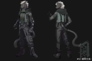 anthro black_background boots bottomwear cheek_tuft clothed clothing facial_tuft footwear front_view fur grey_body grey_bottomwear grey_clothing grey_footwear grey_fur grey_pants grey_shoes grey_tail grey_topwear hair inner_ear_fluff logo looking_at_viewer male male_anthro mouth_closed neck_tuft orange_eyes pants rear_view shoes short_hair simple_background solo standing tail topwear tuft weibo_logo white_hair white_inner_ear_fluff awaldkize weibo felid mammal absurd_res artist_logo hi_res model_sheet
