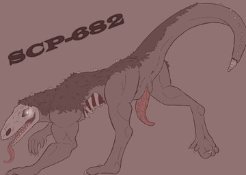 animal_genitalia anus bone butt claws feral fur genital_slit genitals glowing glowing_eyes hair looking_at_viewer looking_back male nude open_mouth penis rear_view simple_background skull skull_head smile solo tail tapering_penis teeth text tongue spazlovesdew scp_foundation scp-682 scalie hi_res sketch