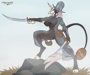 anthro armor breasts chainmail confident_female female female_anthro genitals holding_object holding_weapon horn melee_weapon muscular muscular_arms nipples nude nude_anthro nude_female pose shield solo standing sword tail unconvincing_armor vulva weapon maxner12 mythology equid equine mammal mythological_creature mythological_equine unicorn absurd_res hi_res
