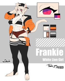 abs anthro backwards_baseball_cap backwards_hat bandage baseball_cap big_breasts bottomwear bra breasts claws cleavage clothed clothing color_swatch cute_fangs fangs feet female fur garter_straps hair hat headgear headwear hindpaw hotpants jacket leggings legwear muscular muscular_anthro muscular_female nipple_outline open_clothing open_jacket open_topwear paws shorts solo squish stirrup_legwear stirrup_stockings stockings teeth thigh_highs thigh_squish toe_claws toes tomboy topwear under_boob underwear white_body white_fur white_hair mid_skb frankie_(extremedash) felid lion mammal pantherine 2020 4:5 hi_res model_sheet