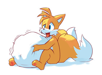 anthro aroused belly big_belly fur male multicolored_body multicolored_fur solo tongue tongue_out two_tone_body two_tone_fur vore white_body yellow_body young young_anthro young_male young_pred mienvian sega sonic_the_hedgehog_(series) miles_prower canid canine fox mammal cel_shading shaded