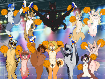 acrobatics adolescent andromorph animal_genitalia animal_vulva anthro areola armwear asymmetrical_hair balls blush bottomwear breasts brown_body bulge canine_genitalia canine_vulva casual_nudity cheerleader cheerleader_outfit clothing collar crop_top elbow_gloves eyes_closed eyewear eyewear_on_head female femboy flat_chested flexible football_field footwear footwear_only fully_sheathed fur genitals gloves goggles goggles_on_head group group_nudity group_photo gynomorph hair half-closed_eyes handwear happy heterochromia holding_leg holding_object holding_pom_poms intersex lights looking_at_viewer male membrane_(anatomy) membranous_wings midriff mostly_nude mottled mottled_genitalia mottled_vulva multi_breast narrowed_eyes navel nipple_piercing nipples nude on_one_leg one_leg_up open_mouth piercing pom_poms raised_leg sheath shirt shoes shoes_only skirt smile socks splits spread_legs spreading stadium standing tail teeth tongue tongue_out tongue_piercing topwear under_boob vertical_splits vulva wings young young_anthro young_female joykill blizzard_entertainment warcraft lau_miha_petit_(x45boy) ming_yue mona_alua_atrishi taq bat bear canid canine canis domestic_cat domestic_dog felid feline felis fox giant_panda hybrid leopard lynx mammal pandaren pantherine wolf 4:3 digital_media_(artwork) hi_res