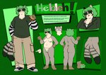 anthro blep eyewear fur glasses green_hair hair male multi_tail pawpads solo striped_body striped_fur stripes sunglasses tail text tongue tongue_out magnetiorchid hebleh felid feline mammal pallas's_cat absurd_res english_text hi_res model_sheet