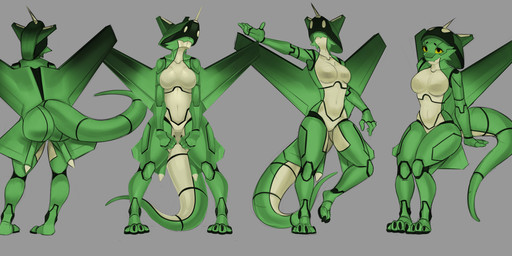 aircraft airplane big_breasts breasts featureless_breasts featureless_crotch feet female machine multiple_poses non-mammal_breasts pose raised_arm toes vehicle snorlaxk flurp hybrid kobold robot scalie absurd_res hi_res model_sheet