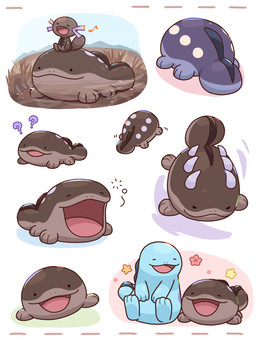 ambiguous_gender blue_body brown_body duo eyes_closed feral flower_symbol grass looking_at_viewer musical_note musical_symbol open_mouth plant question_mark riding riding_on_back simple_background sitting size_difference solo star_symbol symbol tail tongue yawn nekogyo122 nintendo pokemon clodsire generation_2_pokemon generation_9_pokemon paldean_form paldean_wooper pokemon_(species) quagsire regional_form_(pokemon) shiny_pokemon 2024 3:4 absurd_res hi_res