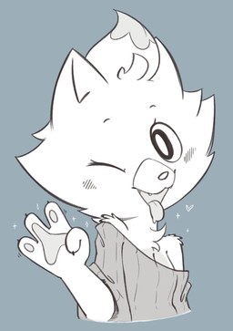 anthro blush blush_lines bodily_fluids breasts claws dripping eyebrows eyelashes fangs female fur gesture hair hand_gesture heart_symbol looking_at_viewer one_eye_closed open_mouth pawpads saliva saliva_drip saliva_on_tongue simple_background small_breasts solo sparkles teeth tongue tongue_out waving waving_at_viewer young young_anthro young_female theartmanor nintendo pokemon pokemon_winds_and_waves canid canine generation_10_pokemon mammal pokemon_(species) pombon 2026 hi_res