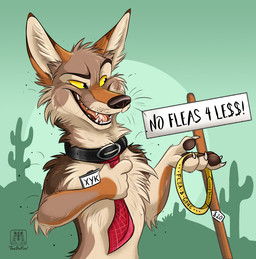 2020 ambiguous_gender cactus canid canine canis collar conditional_dnp coyote dreamworks_smirk feral holding_object male male_(lore) male_feral mammal name_tag necktie open_mouth outside plant signature smile solo standing sun tani_da_real teeth whiskers xyk yellow_sclera