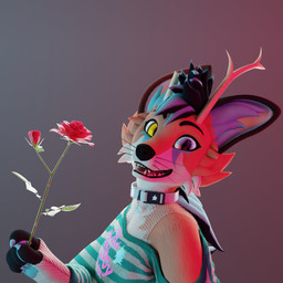 anthro femboy flower horn male plant rose_(flower) smile solo wings sanythefox sany_van_fox lagomorph mammal wolpertinger 1:1 3d_(artwork) digital_media_(artwork) hi_res