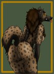 anthro anus brown_hair butt female flirting fluffy genitals hair long_hair markings nude orange_eyes pussy raised_tail solo spots spotted_body tail tongue tongue_out torn_ear thehatredburrito grata gnoll hyena mammal absurd_res hi_res