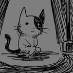 ambiguous_gender anthro biped black_eyes black_nose black_tail eyelashes floor mouth_closed paws rail sitting solo tail wall_(structure) whiskers white_eyes flavia-elric domestic_cat felid feline felis mammal 1:1 2018 digital_media_(artwork) hi_res monochrome