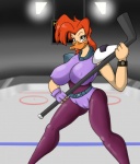 anthro beak big_breasts biped breasts camel_toe clothed clothing female fully_clothed hair hockey hockey_stick ice_rink looking_at_viewer nipple_outline non-mammal_breasts orange_hair smile solo sport tight_clothing wide_hipped_female wide_hips widow's_peak lordstevie disney mighty_ducks mallory_mcmallard avian bird digital_media_(artwork) hi_res