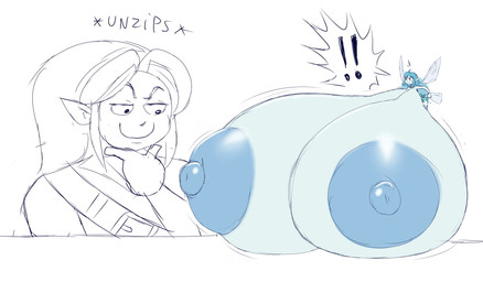 ahoge areola big_areola big_breasts big_nipples blue_body blue_eyes blue_hair blue_skin blush blush_lines bodily_fluids breast_expansion breasts duo exclamation_point expansion exposed_breasts female hair huge_areola huge_breasts huge_nipples humanoid_pointy_ears hyper hyper_areola hyper_breasts hyper_nipples looking_at_breasts looking_down male motion_lines navel nipples not_furry open_mouth pointy_ears puffy_areola puffy_nipples simple_background smile sound_effects speech_bubble sweat sweatdrop text wings elfdrago nintendo ocarina_of_time the_legend_of_zelda link navi fairy humanoid hylian 2024 absurd_res digital_media_(artwork) hi_res