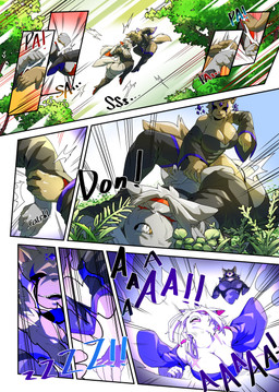 accessory arm_warmers armwear attack battle big_breasts black_eyes bodysuit boots bottomwear breast_scar breasts clothing diamond_(gem) duo electricity electricity_manipulation elemental_manipulation evil_grin eye_scar facial_scar female footwear gem gold_(metal) gold_tooth headband high_heeled_boots high_heels huge_breasts insult laugh leg_warmers legwear lightning midair onomatopoeia outside pain pinned pinned_to_ground plant scar shocked shoes skinsuit smile sound_effects tail text thigh_boots thigh_highs tight_bottomwear tight_clothing tree yelling kururur444 kalia_(oboegollum) yui_(oboegollum) canid canine felid feline fox lynx mammal absurd_res comic hi_res