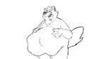 2024 ambiguous_gender ambiguous_prey animated anthro belly belly_fur big_belly burping canid canine canis ear_piercing fur hand_on_belly hi_res imprint lying male male_pred mammal monochrome on_side overweight piercing readyadsen squirming thick_thighs vore wide_hips wolf xilver